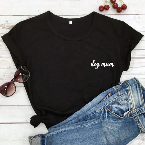 dog mum pocket tshirt cute women short sleeve dog mom tee shirt top