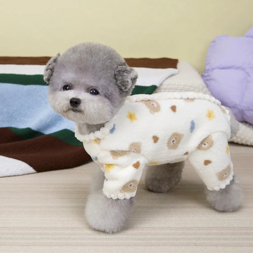 Teddy Backless Four-Legged Sweatshirt Pet Winter Warmth Pyjamas Small Dog Litter Bear Pattern Jumpsuits Clothes