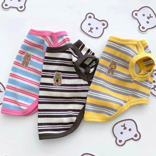 Dog Shirts Cotton Striped Puppy Sleeveless T-Shirts Spring Autumn Clothes for Small Dogs, Soft Breathable Stretchable Doggy Tee