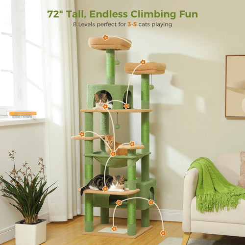 Pequlti 72 Multi-Level Cat Tree Tower with Condo & Hammock