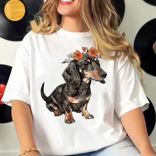 Dachshund t shirt women active wear summer funny Tee girl comic 2000s funny clothing