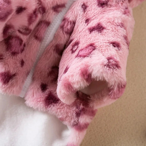 Fashion Leopard Print Dog Clothes Warm Fleece Thickened Dog Coat Jacket Teddy Pet Padded Coat Cat