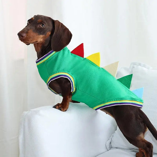 Dachshund Dinosaur Vest, Blue/Green S/M/L, Cute Pet Costume, Breathable Four-Legs Outfit for Small Dogs