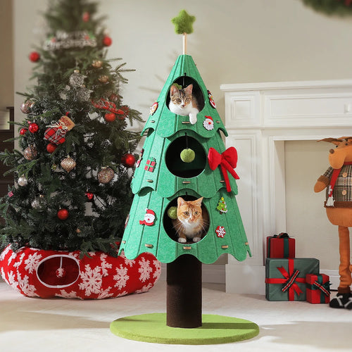 PAWZ Road Christmas Cat Tree Tower - 3 Condos Green/White 135cm