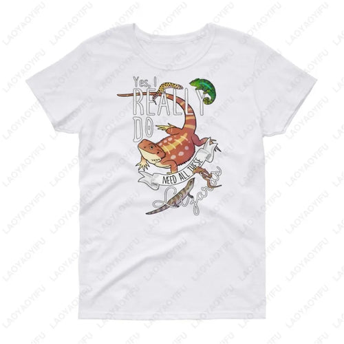 Funny Lizard Cotton Clothing Women Men Reptile Lover Gift Tops Pet Bearded Dragon Leopard Gecko Chameleon Cute Graphic Tshirt