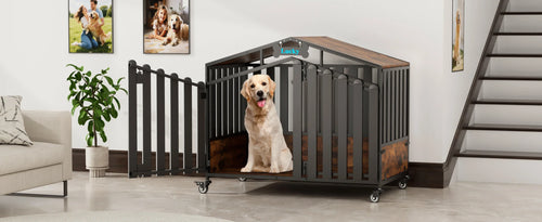 Heavy Duty Dog Crate Furniture with Wheels for Large Dogs