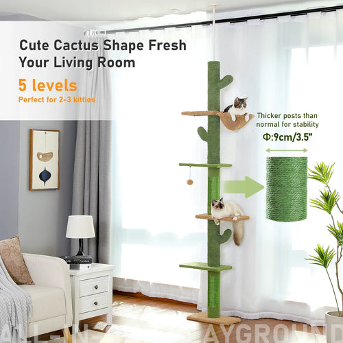 PAWZ Road 5-Tier Floor to Ceiling Cactus Cat Tree - Green