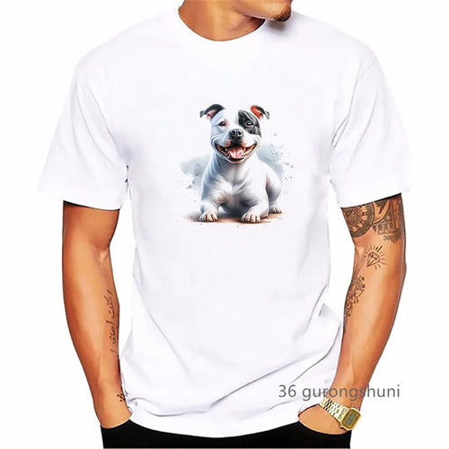 Staffordshire Bull Terrier Dog Animal Printed T Shirt Men'S Clothing Summer Fashion Tops Tee Shirt Homme Harajuku Shirt