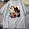 Kawaii Cat Anime Tshirt Ramen Japanese Funny Graphic Tee Kawaii Noodle Cat Tee Shirt Man Short Sleeve T-shirt Harajuku Clothes