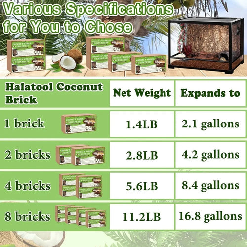 Organic Coconut Fiber Substrate 2 Pack, Reptile Tank Bedding for Leopard Gecko Tortoise Snake Lizard Hermit Crab Tarantula Frog