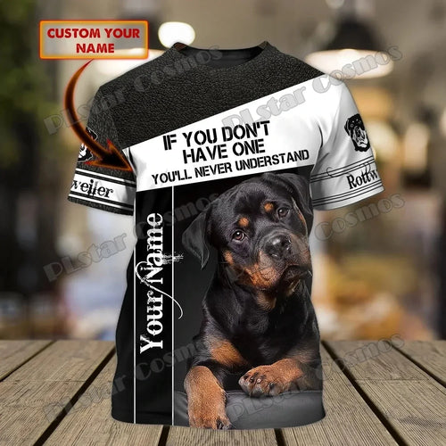 Personalized Name Rottweiler Never Walk Alone 3D Printed Men's T-Shirt Summer Casual Unisex Tee shirt Gift For Dog Lovers TTD21