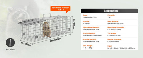 SucceBuy Live Animal Cage Trap - 24x8x8 Folding Humane Trap