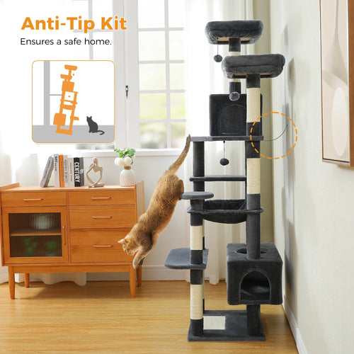 Pequlti 72 Multi-Level Cat Tree Tower with Condo & Hammock