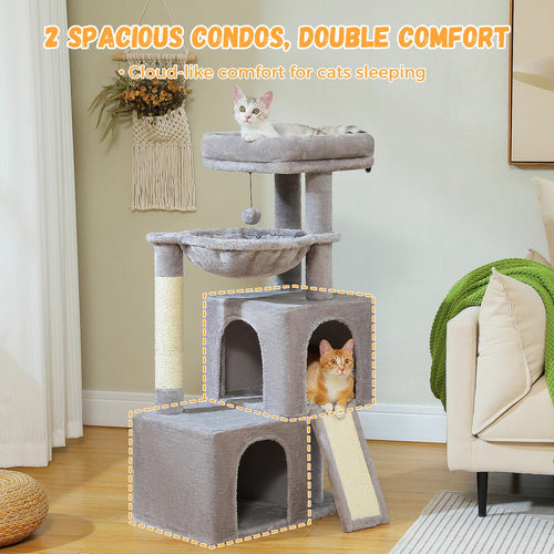 Pequlti 104cm Multi-Level Cat Tree with 2 Condos - Wood