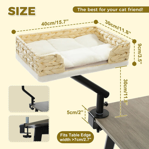 Cat Desk Bed, 360 Rotatable Cat Bed Stand for Indoor Cats, Adjustable Cat Basket, Cats Hammock for Table, Soft Cat Bed for Desk