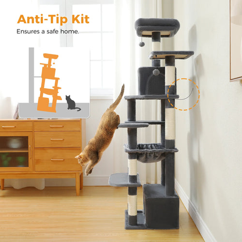 PAWZ Road Large Cat Tree Tower - 72 Multi-Level with Condo Grey