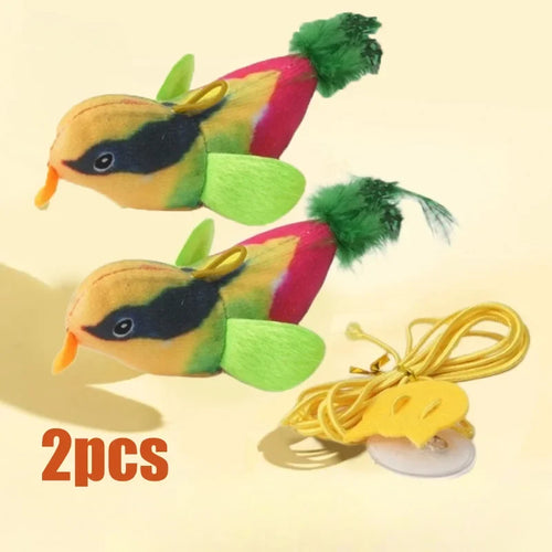 Indoor Interactive Birds Toy for Cat Chasing Teasing Toy Sounding Catnip Cat Teaser Toy Self-hilarity Wall Hanging Birds Cat Toy
