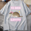 Yas Queen Slay T Shirt Humor Funny Cotton Short Sleeve Rat T-Shirt Men's Clothing Harajuku Retro Oversized Cotton T Shirt