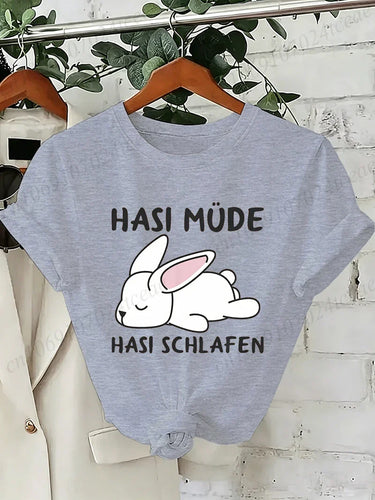 Bunny Is Tired T Shirts Lazy Bunny Graphic Tee Women Casual O Neck Short Sleeve Loose Streetwear Cute Rabbit Print T-Shirt Tops