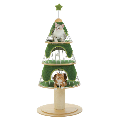 PAWZ Road Christmas Cat Tree Tower - 3 Condos Green/White 135cm