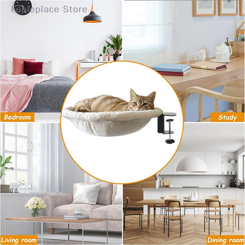 1 Piece Cat Desk Bed Comfortable And Soft Round Desktop Cat Perch Desktop Mounted Cat Litter Box With Pet Mat
