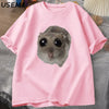 Sad Hamster T Shirt Funny Cute Cat Hamster Meme Trend T-shirt for Men Women Cotton T-shirt Summer Short Sleeve Unisex Tee