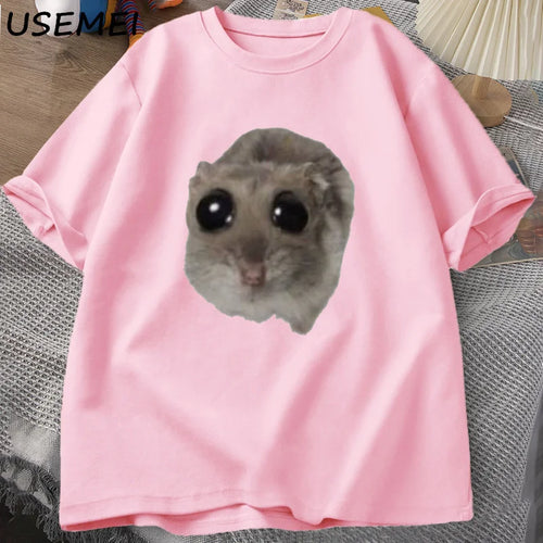 Sad Hamster T Shirt Funny Cute Cat Hamster Meme Trend T-shirt for Men Women Cotton T-shirt Summer Short Sleeve Unisex Tee