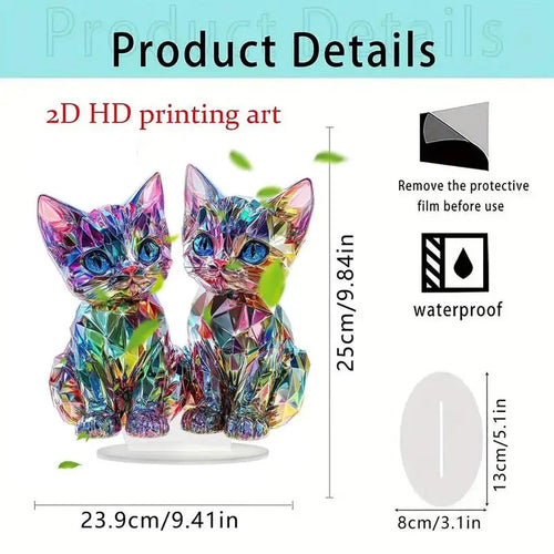 Colorful 2D Acrylic Cat Figurine - Modern Desktop Sculpture 9.8