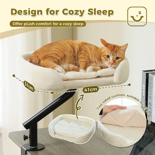 Cat Desk Bed, 360 Rotatable Cat Bed Stand for Indoor Cats, Adjustable Cat Basket, Cats Hammock for Table, Soft Cat Bed for Desk