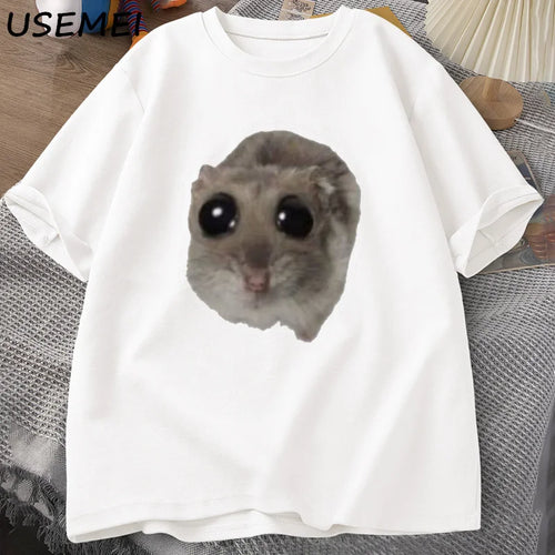 Sad Hamster T Shirt Funny Cute Cat Hamster Meme Trend T-shirt for Men Women Cotton T-shirt Summer Short Sleeve Unisex Tee