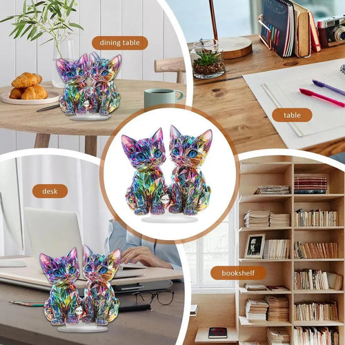 Colorful 2D Acrylic Cat Figurine - Modern Desktop Sculpture 9.8