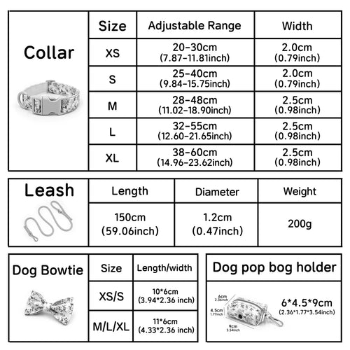 Luxury Bow Dog Collar Set | Cotton & Polyester | XS–XL | With Leash & Poop Bag