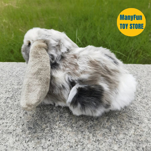 Realistic Lop Ear Rabbit Plush Toy, Lop Rabbit Plushie, Lifelike White Brown Bunny Stuffed Animal, Holland Lop Simulation Doll