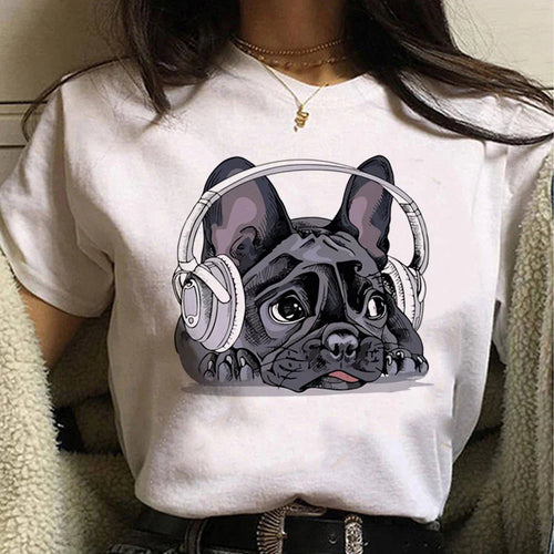 French Bulldog T Shirt Women Graphic Tee Girl Japanese Clothes Summer Short Sleeved Harajuku Streetwear Tops Aesthetic Clothes