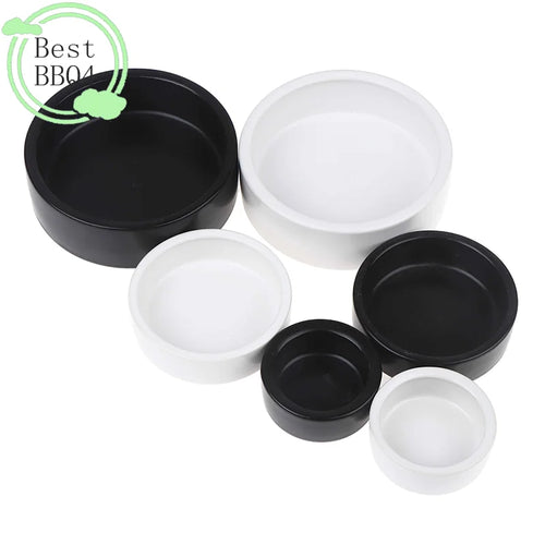 (BBQ4)Reptile Food Bowl Anti-Escape Ceramic Feeder Dish Black Reptile Water Bowl For Hermit Crab Gecko Chameleon Corn Snake