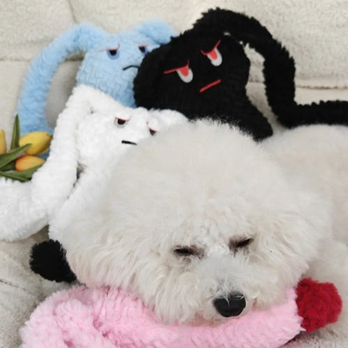 Long Eared Rabbits Pet Plush Toys Bite-Resistant Stuffed Animal Dog Chew Toys Tooth Cleaning Soft Squeaky Dog Toys