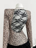 Benuynffy Leopard Print Scoop Neck Sequins T Shirt Women Spring Summer Fashion Long Sleeve Sexy Backless Lace Party Tops Tee