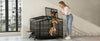 EasyCom Heavy Duty Metal Dog Crate with Bowls and Wheels