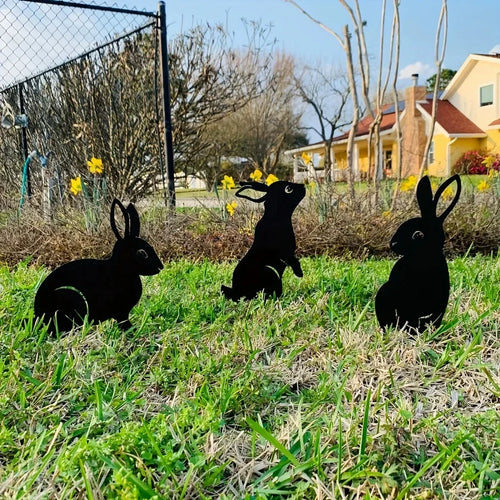 Hollow Wrought Iron Rabbit and Squirrel Garden Figurines