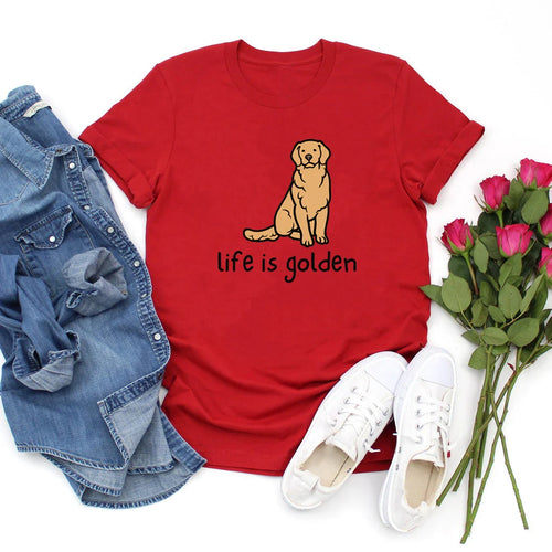 Cute Golden Retriever Dog Mom Tshirt Life Is Golden Shirt O-Neck T-shirts Casual Short Sleeve Tee English Retriever Gift Y2K Top