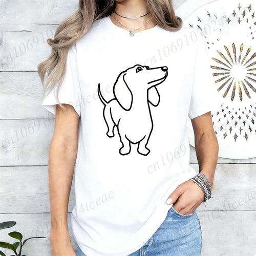 Dachshund Dog Graphic Print Women T Shirt Casual Summer Short Sleeve O Neck Loose Tees Ladies Cute Pet Animal Streetwear Tops