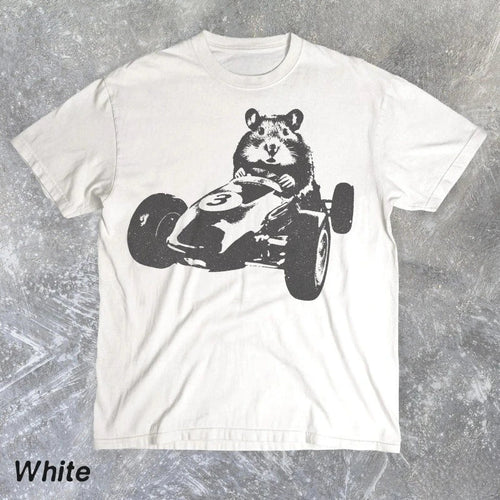Funny Hamster Racing Y2K Retro Pattern T-shirt, Unisex Silly Hamster Aesthetic Shirt, 90s Retro Animal T-shirt, Humorous Gift