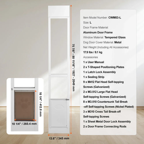 SucceBuy Sliding Glass Pet Door - Adjustable 76-81 Aluminum Frame