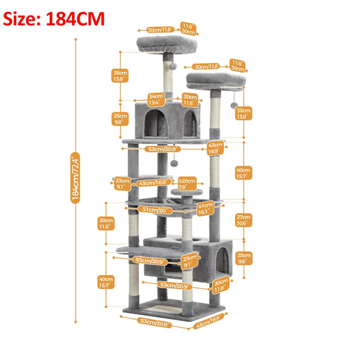 PAWZ Road Large Cat Tree Tower - 72 Multi-Level with Condo Grey