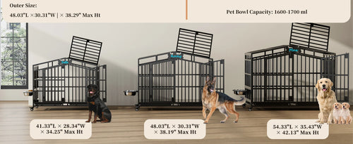 EasyCom Heavy Duty Metal Dog Crate with Bowls and Wheels