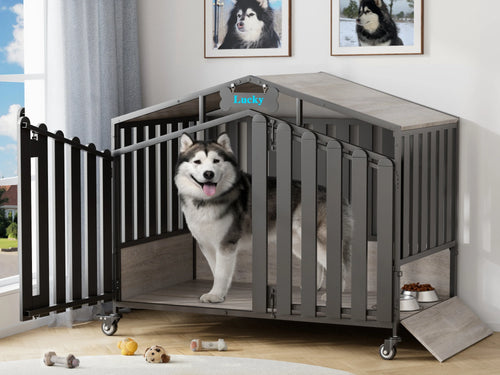 Heavy Duty Dog Crate Furniture with Wheels for Large Dogs