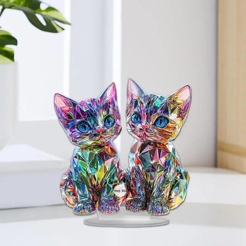 Colorful 2D Acrylic Cat Figurine - Modern Desktop Sculpture 9.8