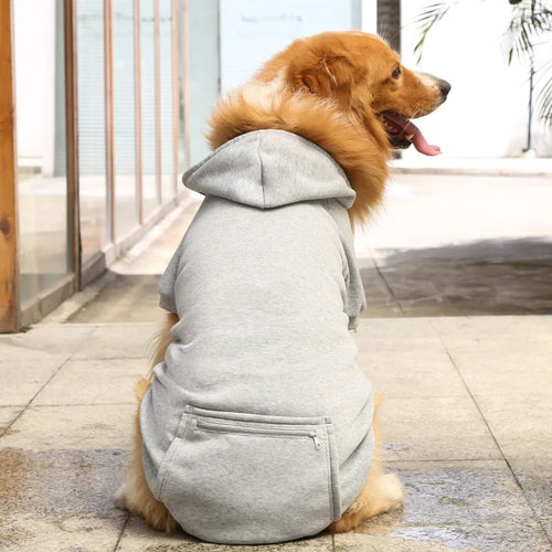 Pet Hoodies for Large Dogs Spring and Autumn Fleece Golden Retriever Sweatshirt with Hat and Zip Pocket  Pet Clothing