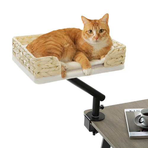Cat Desk Bed, 360 Rotatable Cat Bed Stand for Indoor Cats, Adjustable Cat Basket, Cats Hammock for Table, Soft Cat Bed for Desk