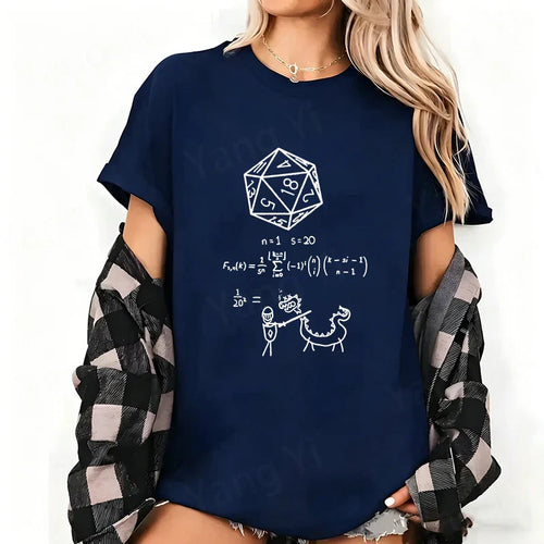 Adventurers Fight Againsts Dragon Print Cotton T-shirt Women Men Summer Casual Short Sleeve Round Neck Top Numerical Formula Tee